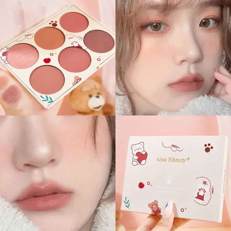 Hot sale 6 colors little milk bear  Face Blusher Palette Makeup Multi-color Pearl Cheek Blush Powder Face Makeup