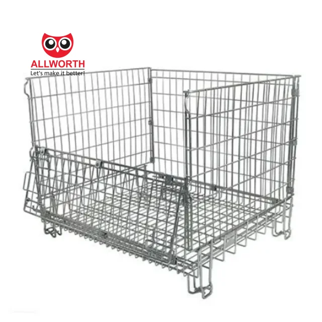 Retail Standard 1.5Ton Transport Half Gate Access Space Saving Logistic Folding Wire Mesh Cage
