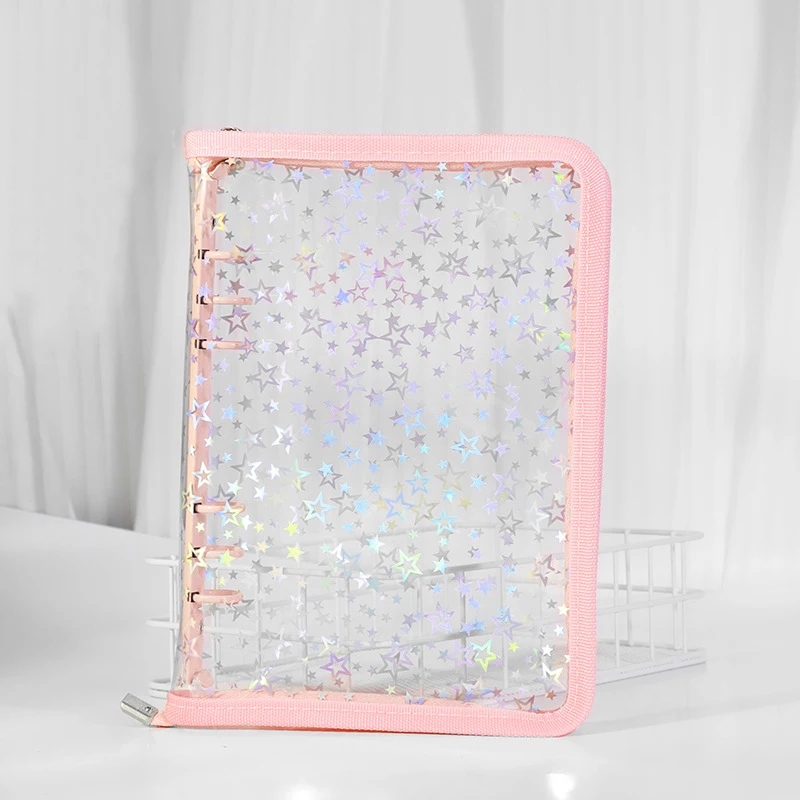 A5 Full Zipper Budget Planner Wallet Loose Leaf Clear PVC Binder Cover for 3 Inch Pictures Name Card Storage Photo Album