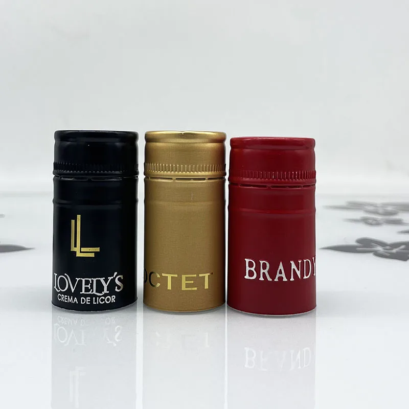Hot sale Customized embossed logo 30X60 mm aluminum liquor whiskey rum gin glass bottle ROPP caps with saran tin saranex liner