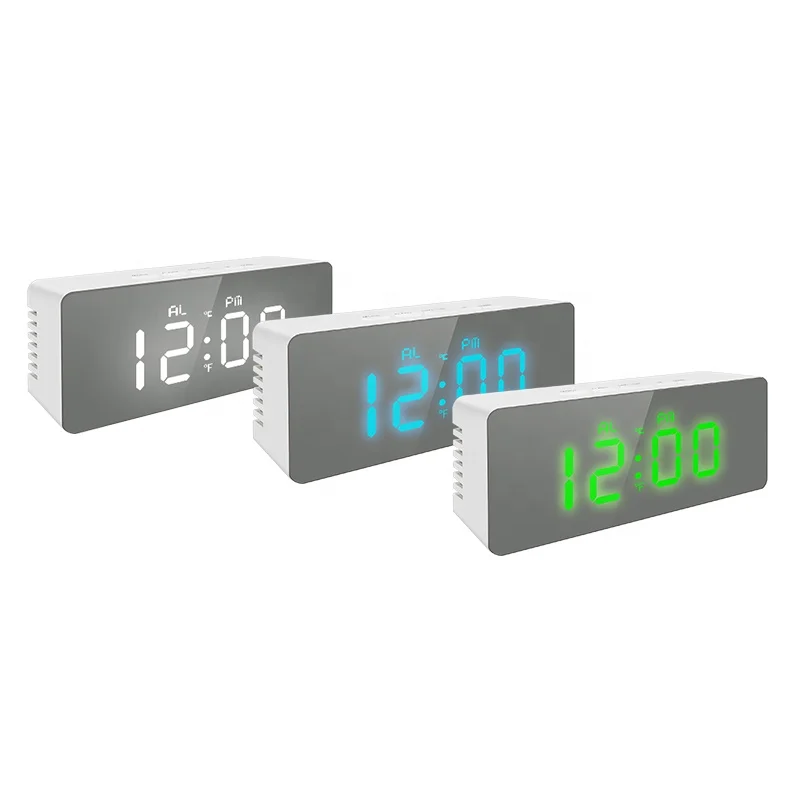 Popular Korean Style Factory Wholesale Digital LED Mirror Clock Temperature Table Alarm Clock