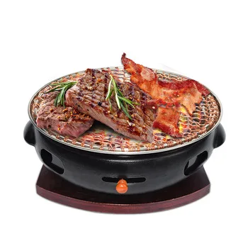 Korean Restaurant Barbecue Grill Cast Iron Stainless Steel Round Outdoor Bbq Grill Commercial Table Top Charcoal Bbq Grill