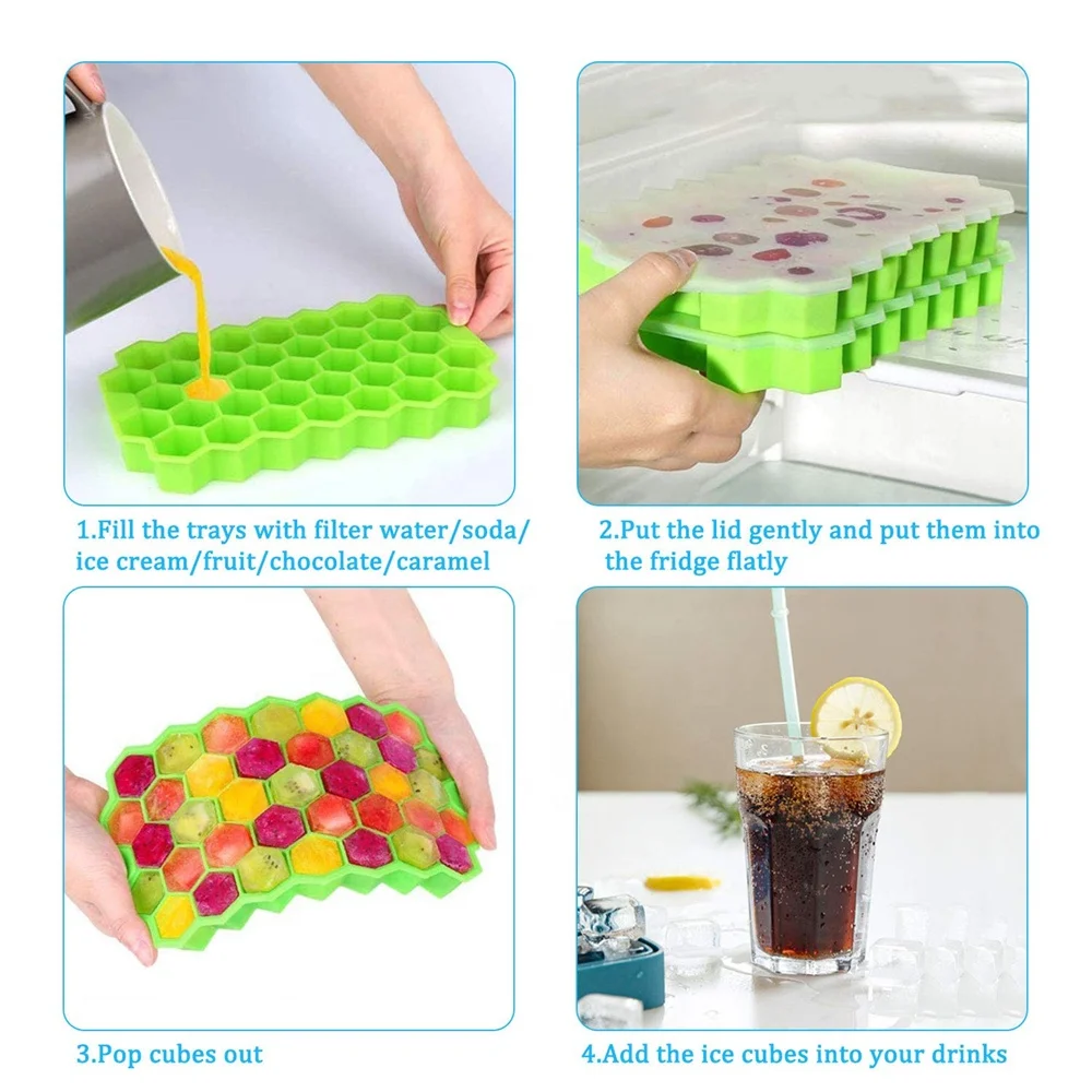 DIY 37 Grids Silicone Ice Tray Cube Mold Honeycomb Maker Cream Molds for Whiskey Cocktail with