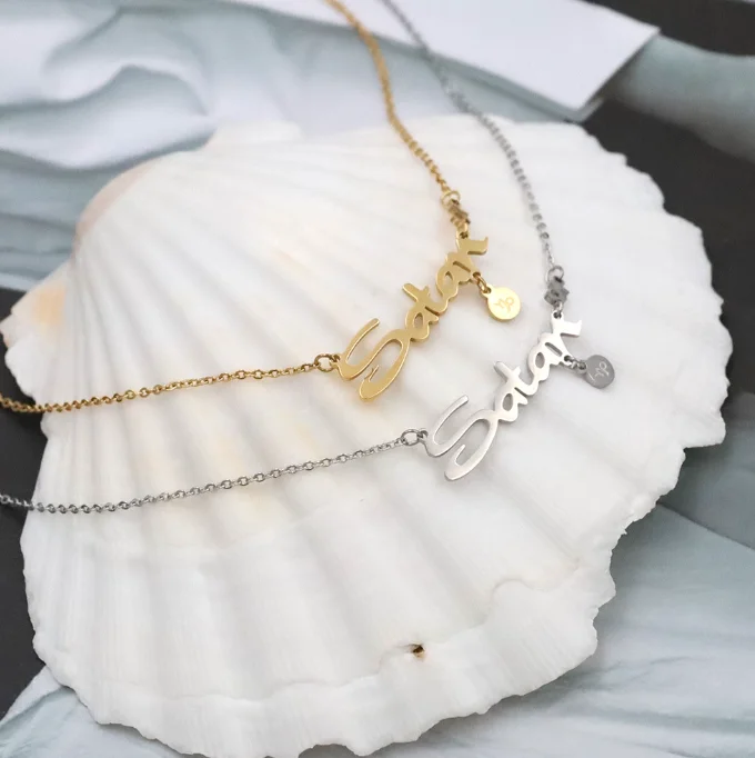 Ins European-American Personality Light Luxury Stainless Steel Cut Letter Clavicle Chain High Sense Name Necklace For Women