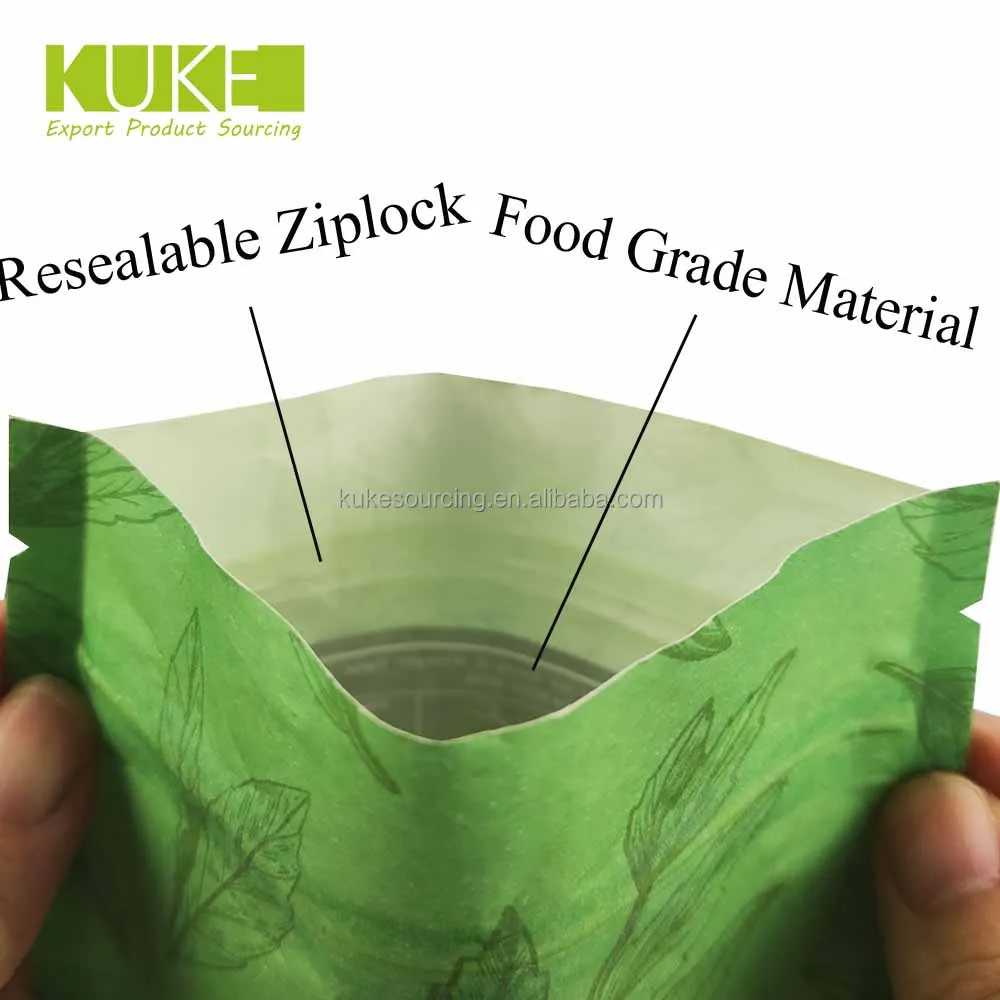 Matte Finished Resealable Zip Lock White Kraft Paper Green Tea Sugar Dry Food Packaging Bags