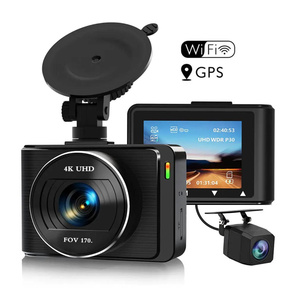 Newest Dual Lens 4K Driving Dashcam with 1080P Rearview camera and WIFI remote control