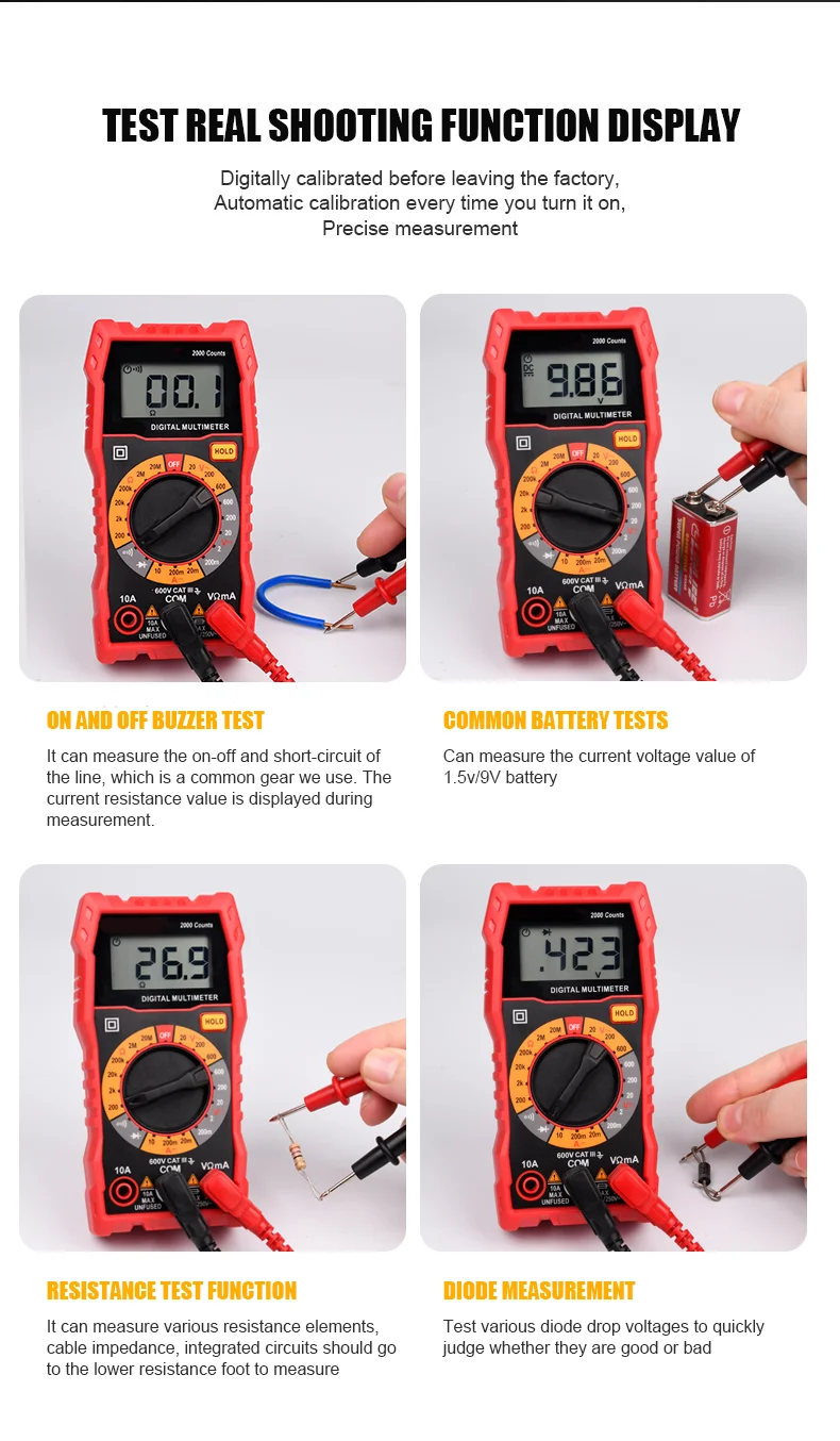 GSFIXTOP Handheld Digital Multimeter Ac/dc Volt Amp Ohm Capacitance Tester Multimeter
