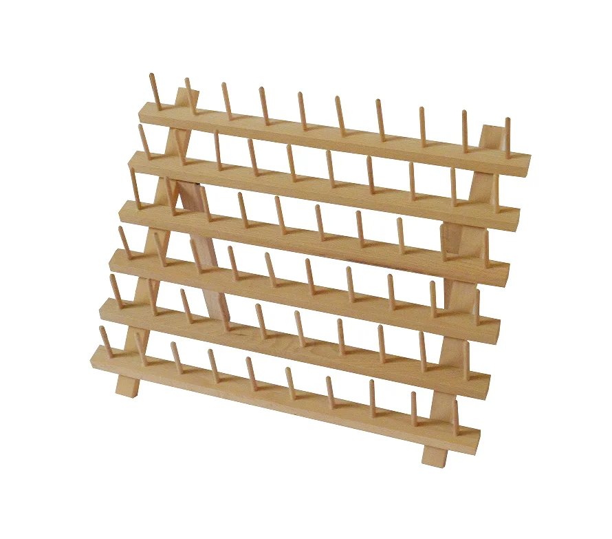 60 Spool Wooden Thread Rack Holder Thread Organizer Stand with Wall Hanging Hooks