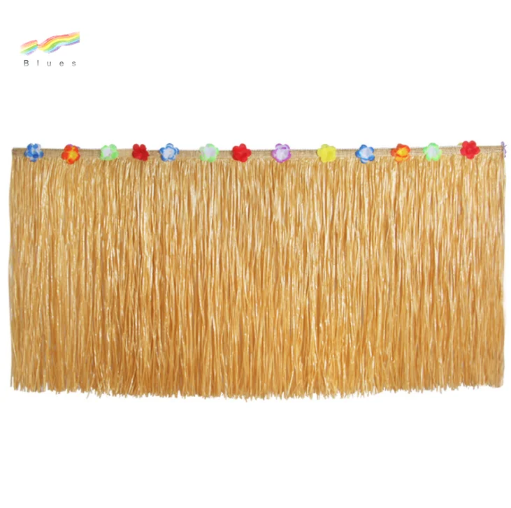 Wholesale high quality hot sale plastic pink hawaiian grass table skirt for party outdoor picnic dance halloween decorations