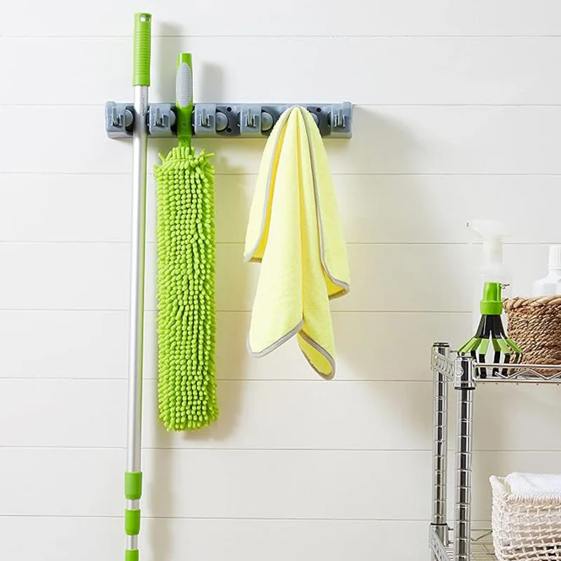 Mop Storage Rack Wall Hanging Broom Sweep Hook Balcony Bathroom Mounted Cleaning Tool Holder and