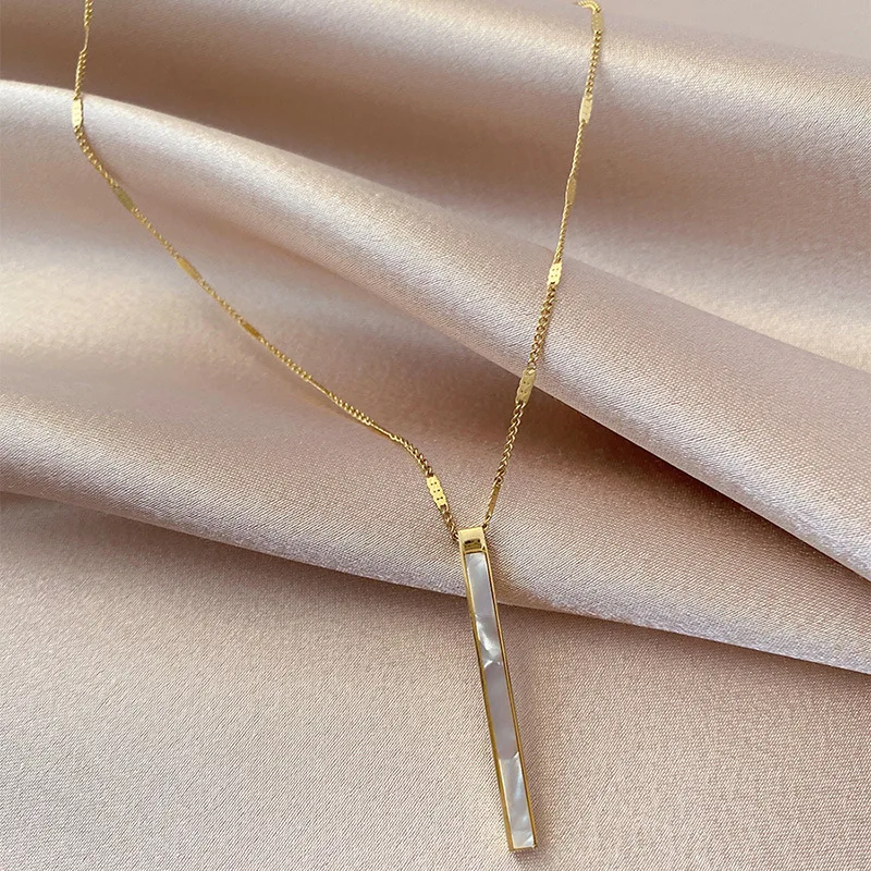 2022 Trendy fashion shell rectangle necklaces stainless steel gold necklace with pendant
