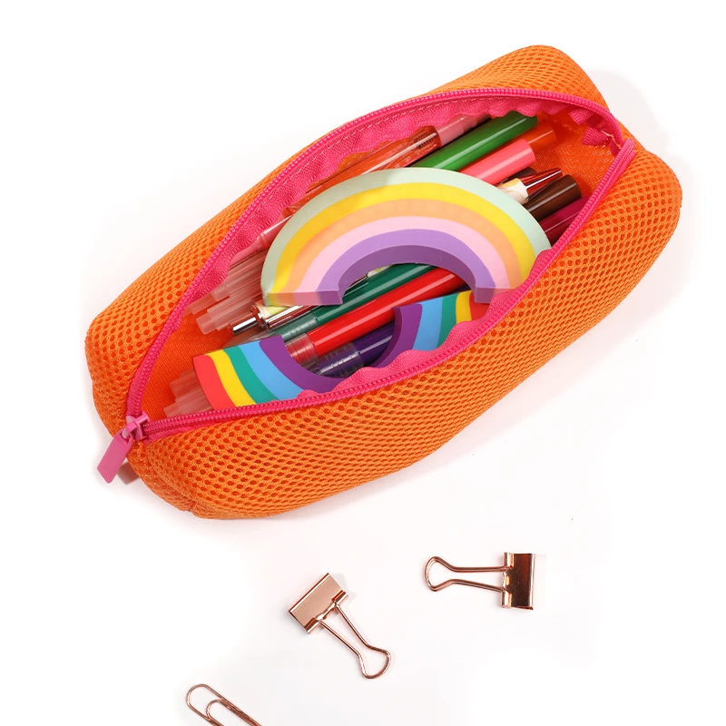 Customized Boys Girls School Supplies Pen Bag Pouch Large Capacity Contrast Mesh Pencil Case