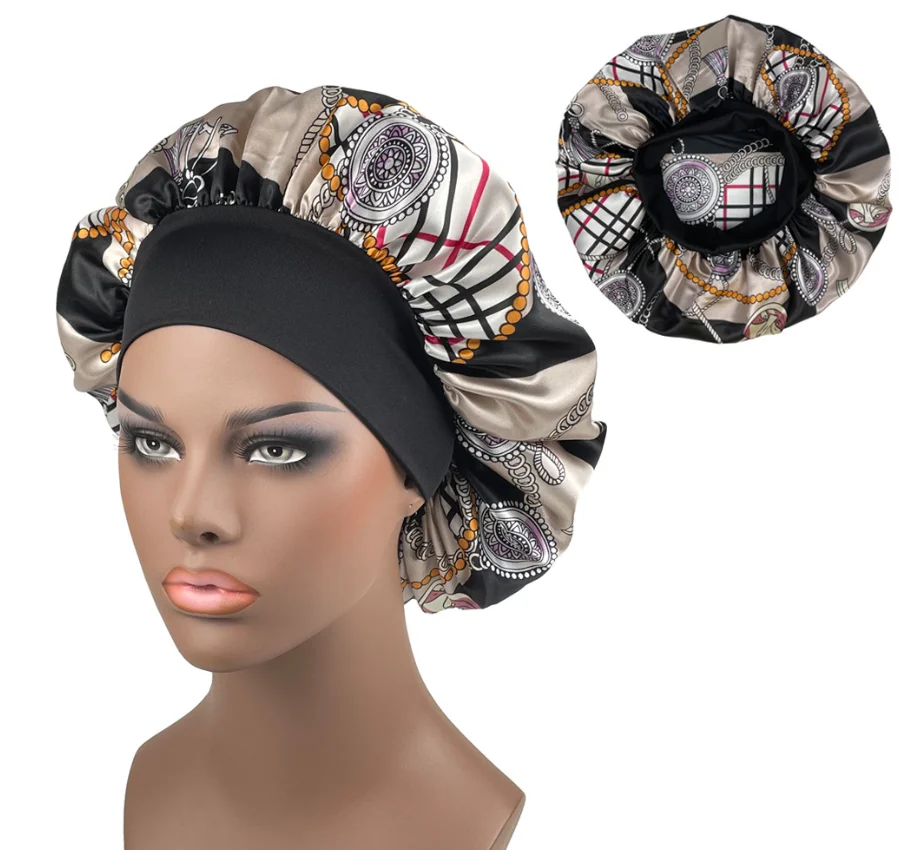 Wholesale Fashion Seasonal Women Sleeping Hats Be Customized Hair Satin Hat with Wide Band