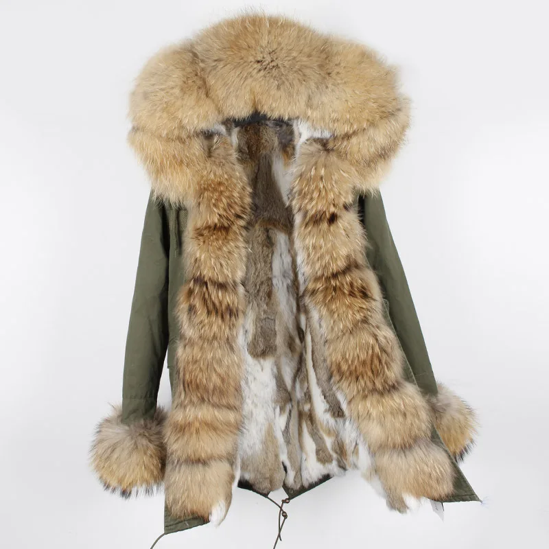 Женская зимняя парка с мехом енота, женское теплое роскошное пальто из натурального красного Меха чернобурки, парка с подкладкой из кроличьего меха, парка