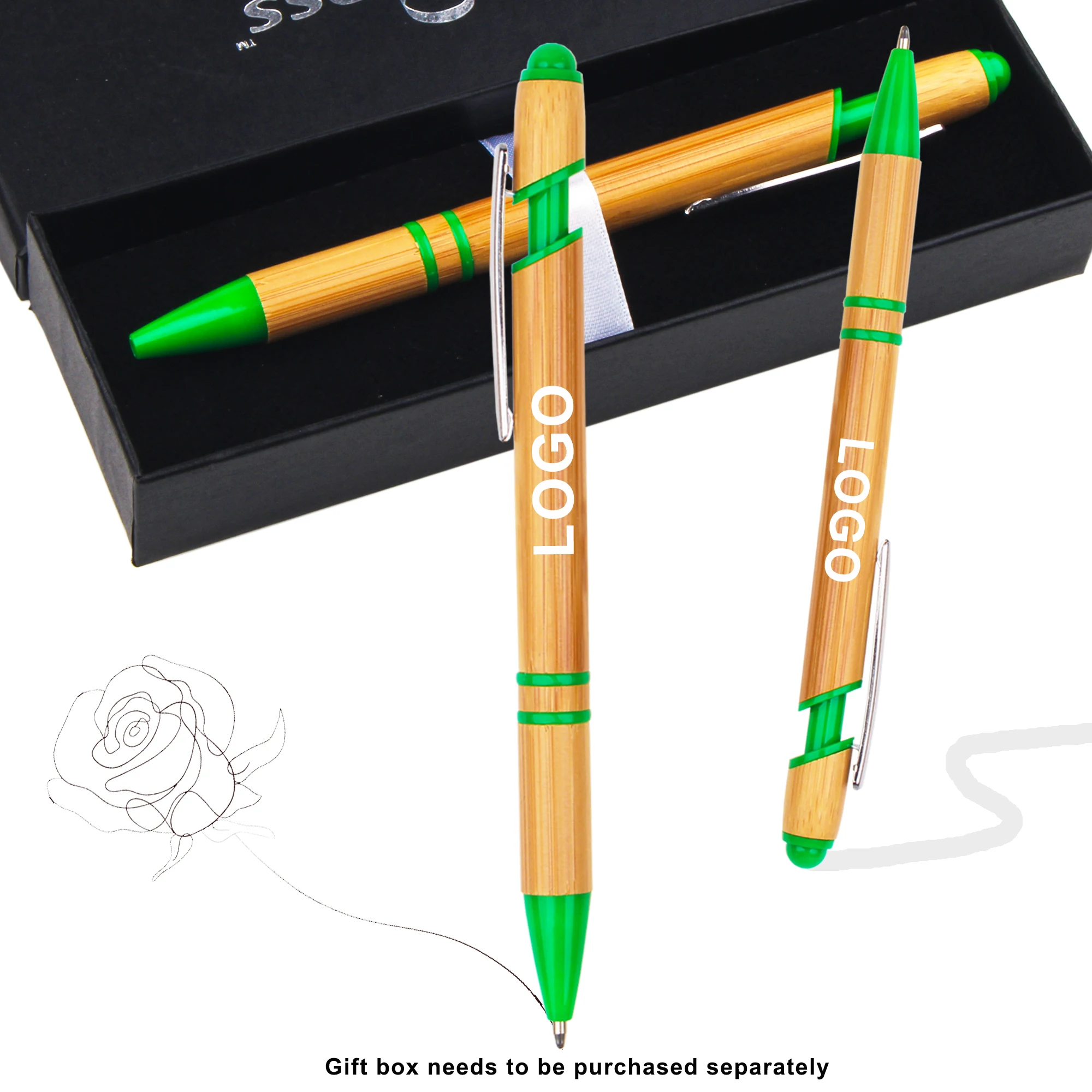 Custom Logo Printed Laser Recycled Bamboo Ballpoint Pen Promotional Stick Manufacturer For Stationery Gift
