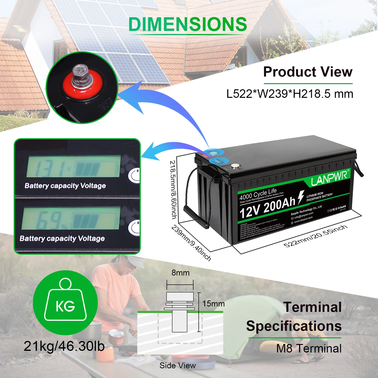 LANPWR manufacturer 12v200ah sealed lead acid inverter solar cells 200ah lithium solar battery for energy storage