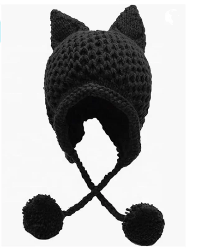 Winter Cute Cat Ears Knit Hat Ear Flap Crochet Beanie Hat