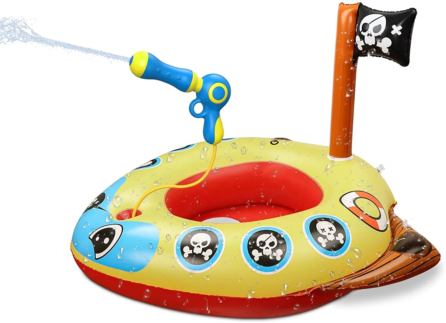 Inflatable Pool Float with water Gun,Firetruck and Pirate ship pool floats Swimming pool Fun Boat shaped toy for kids