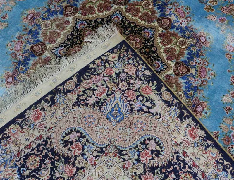 9x12 Large Blue Handmade Persian Silk Carpet Hand made Luxury Estate Carpets and Rugs for Dubai Uzbekistan Russian Living Room