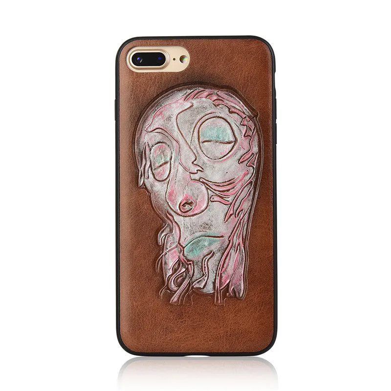 Creative hand-painted pattern skull veneer phone case for iPhone xr x xsMax luxury leather phone cases