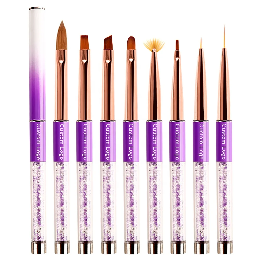FUUMUUI New Purple Rose Gold Synthetic 8pcs Set Wholesale 3d Oval Flat Round Gel Detail Nail Art Paint Brushes Set Manufacturer