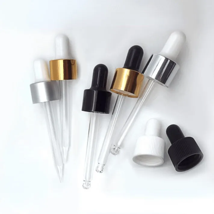 18/415 18/410 20/410 aluminum dropper pipette gold silver black serum dropper screw cap with glass straw plastic droplet