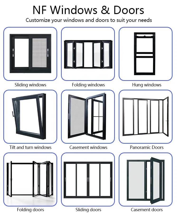 NF Usa commercial residential lowes glass outdoor transparent long aluminum bi folding accordion bifold door
