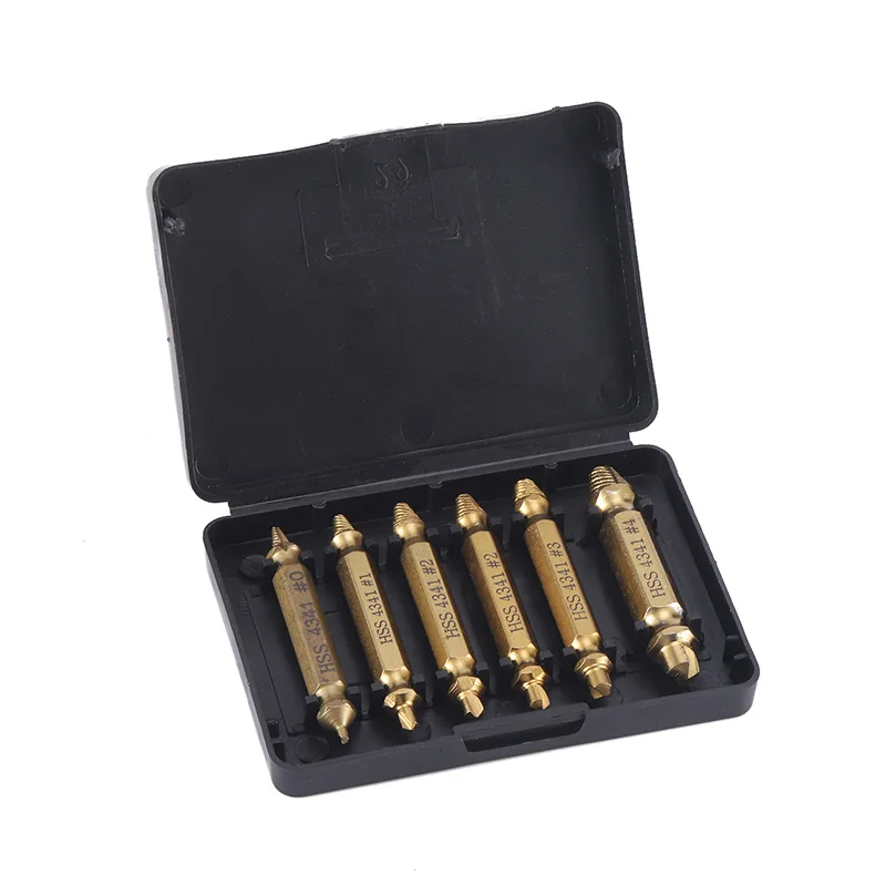 6 pieces HSS Double Side Damaged Titanium Plating Stud Broken Head Screw Extractor Remover Kit Set for wholesale
