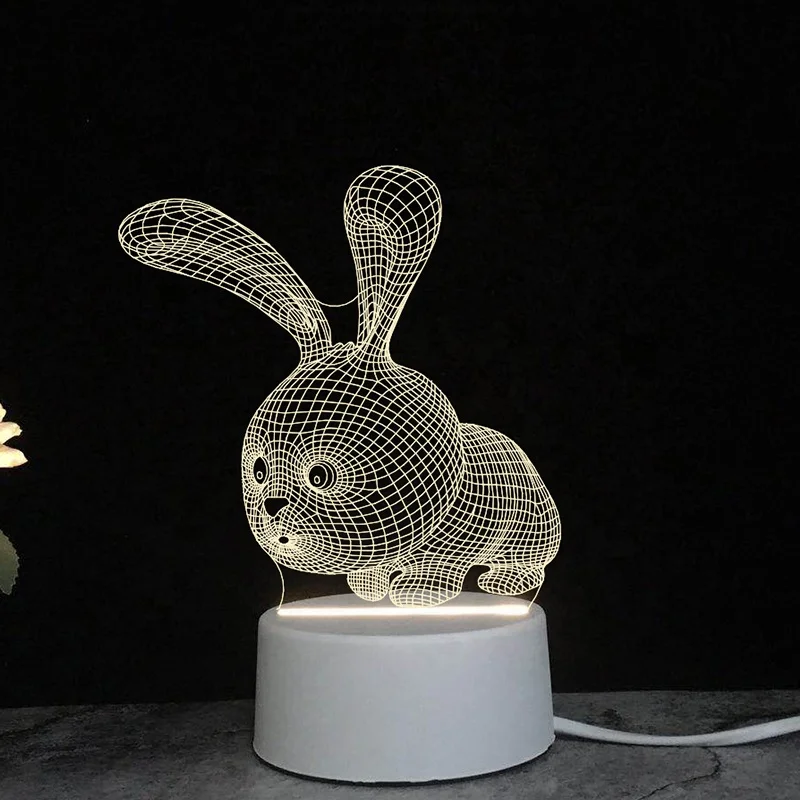 Animal Pattern 3D Lamp ABS Black Base Single Color Wram Light 3D Illusion LED Night Light Christmas Birthday gifts