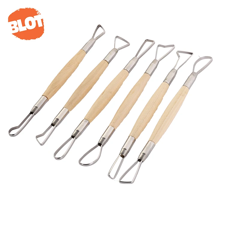 BLOT JR2-1 Wooden Handle Stainless Loop Ribbon Clay Sculpting Tools Set