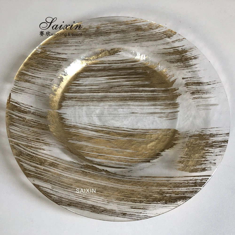 ZT-P044 New design glass plate chargers  with gold wholesale charger plates wedding