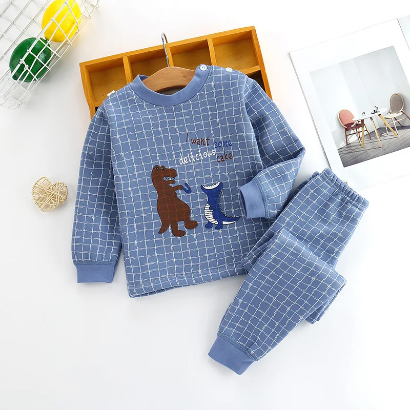
Autumn/Winter Children Cotton Retro Super Soft Underwear Set Children Plus Plush And Thickened Hot Style Cartoon Set 