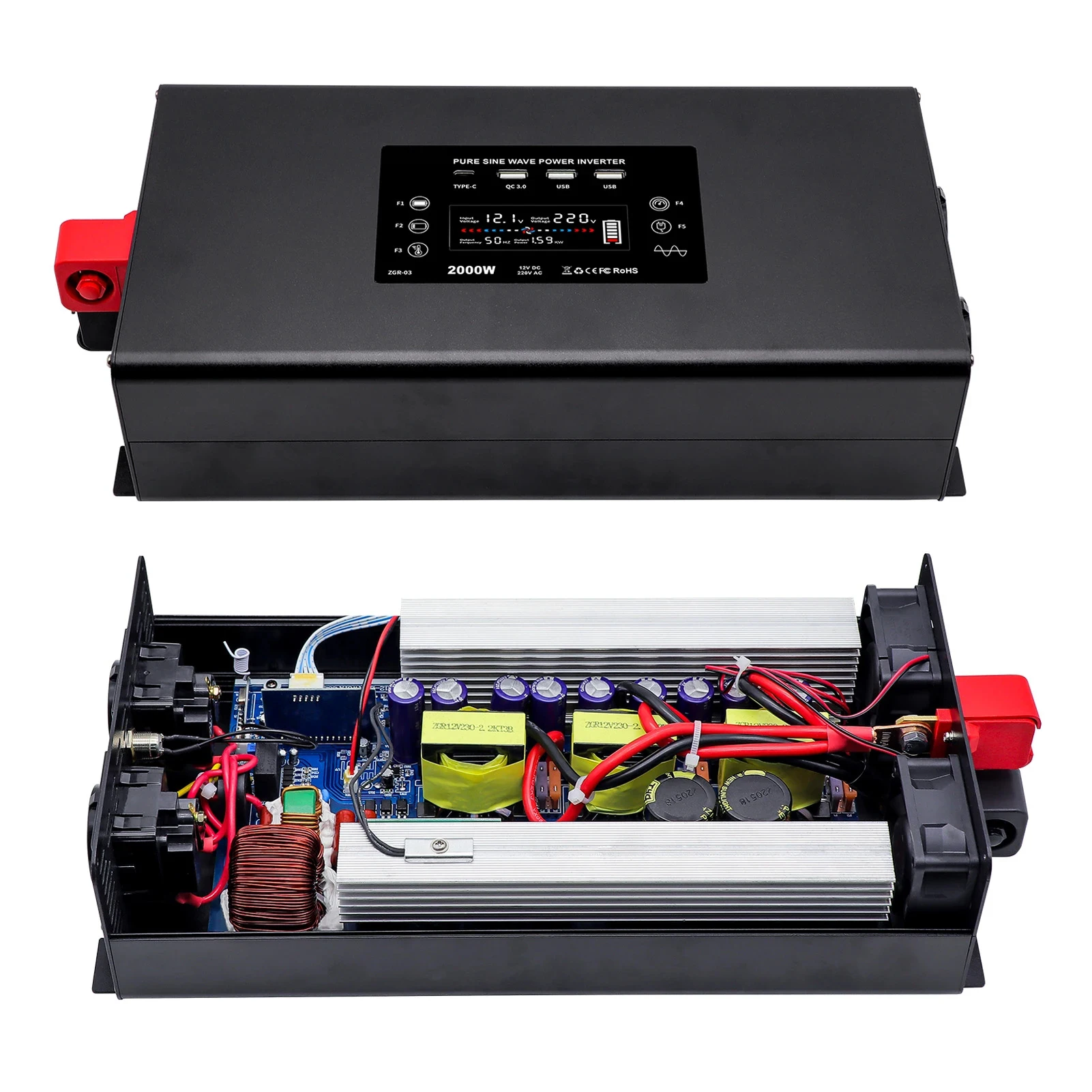 4000W Solar Inverter DC 12V 24V 36V 48V 60V to AC 220V 230V Inverter Continuous Power 2000W Pure Sine Wave Inverter