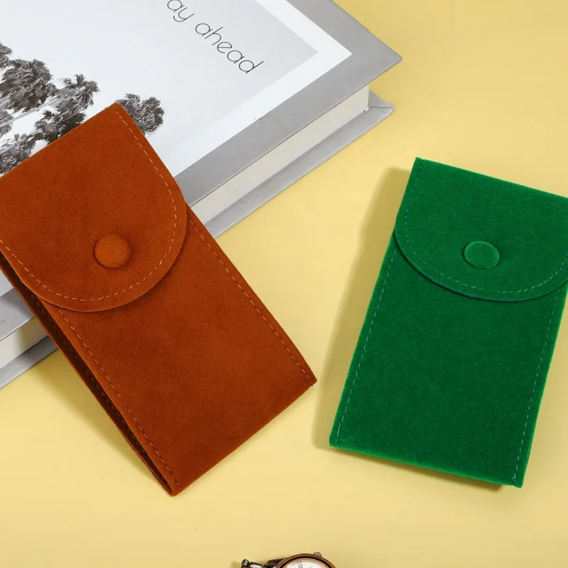 Custom colorful travel gift suede packaging bag portable velvet bag Luxury Envelope Velvet Watch Pouch w/Insert for storage