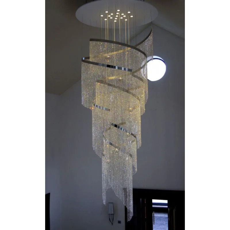 Custom Luxury Crystal Tassel Design Pendant Lampe Bright Hotel Lobby Stair High Ceilings Spiral Chandelier Light Modern Crystal