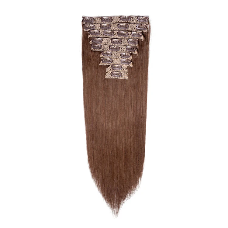 Wholesale double weft #2 clip in human clip in hair extensions 100% human 7 pieces clip in brazilian human hair extension