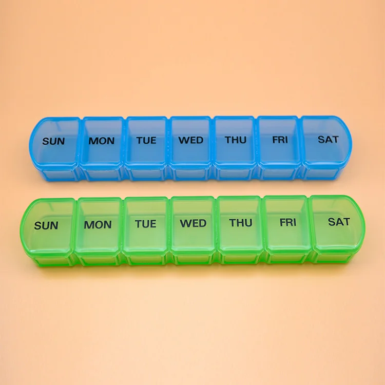 Wholesale Weekly Pill Boxes. Weekly 7-compartment pill box. No bpa. convenient pp food grade material pill box.