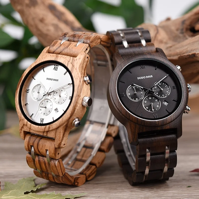  Мужские и женские деревянные часы DODO DEER oem из стали дерева в сочетании с календарем хронограф настраиваемый