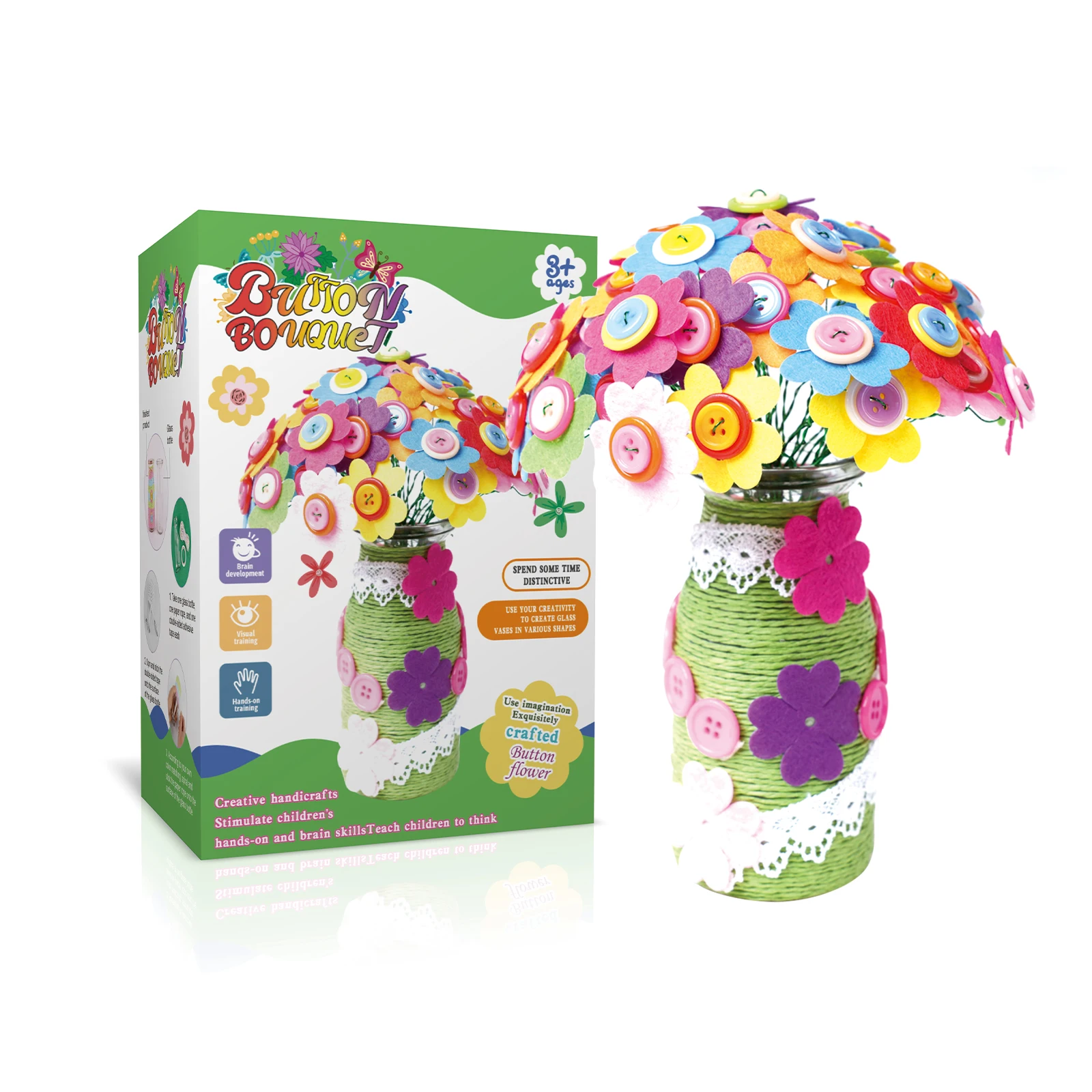 Girls Creative Handmade Button Bouquets Pretend To Play Toy Personality Vase Crafts Exercise Hands-On Ability Girls Gift Diy Toy
