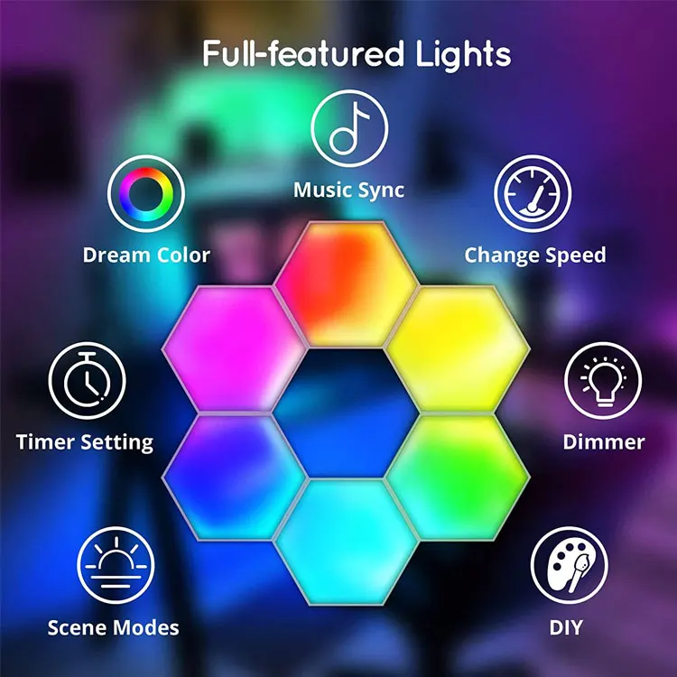 Touch Sensitive LED Wall Lamps Splicing Hexagonal Smart Quantum Lamp Honeycomb Decoration Night Light for Office Bedroom