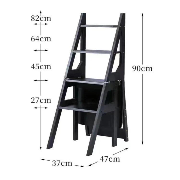 3 in 1 Wood Bamboo Folding Standing Multi-Function Ladder Plant Shelf Rack Step Stool Chair Multi-functional 4 step ladder chair