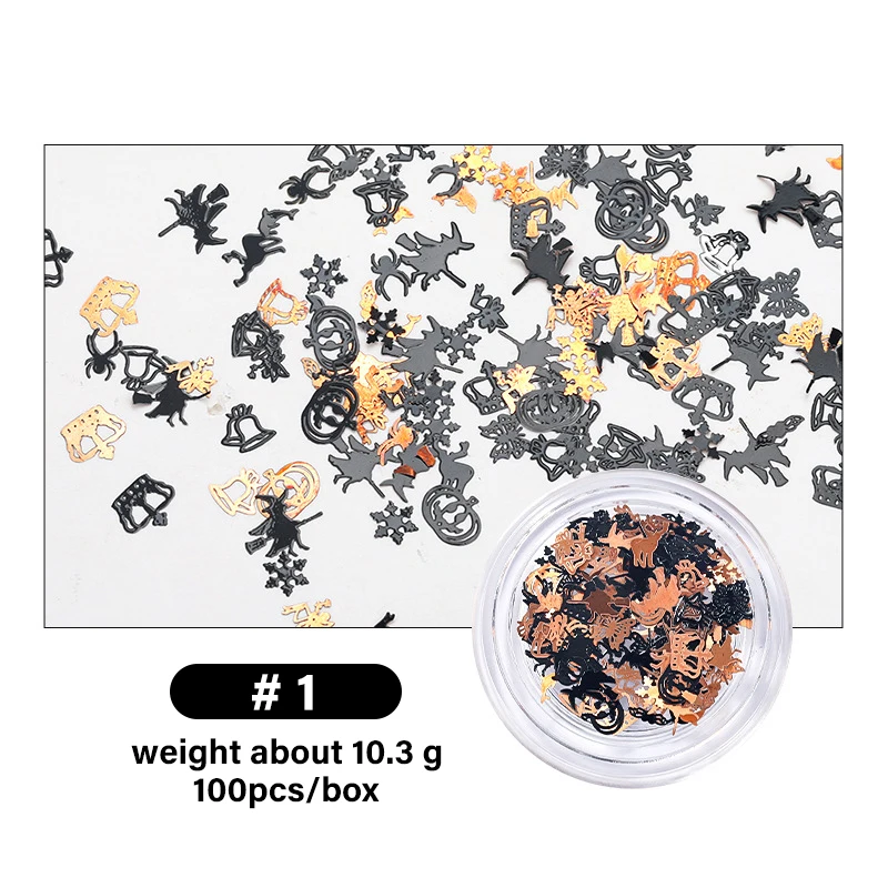 Wholesale Halloween Nail Art Accessories Metal Computer Tablets Butterfly Witch Bat Snowflake Halloween Nail Accessories