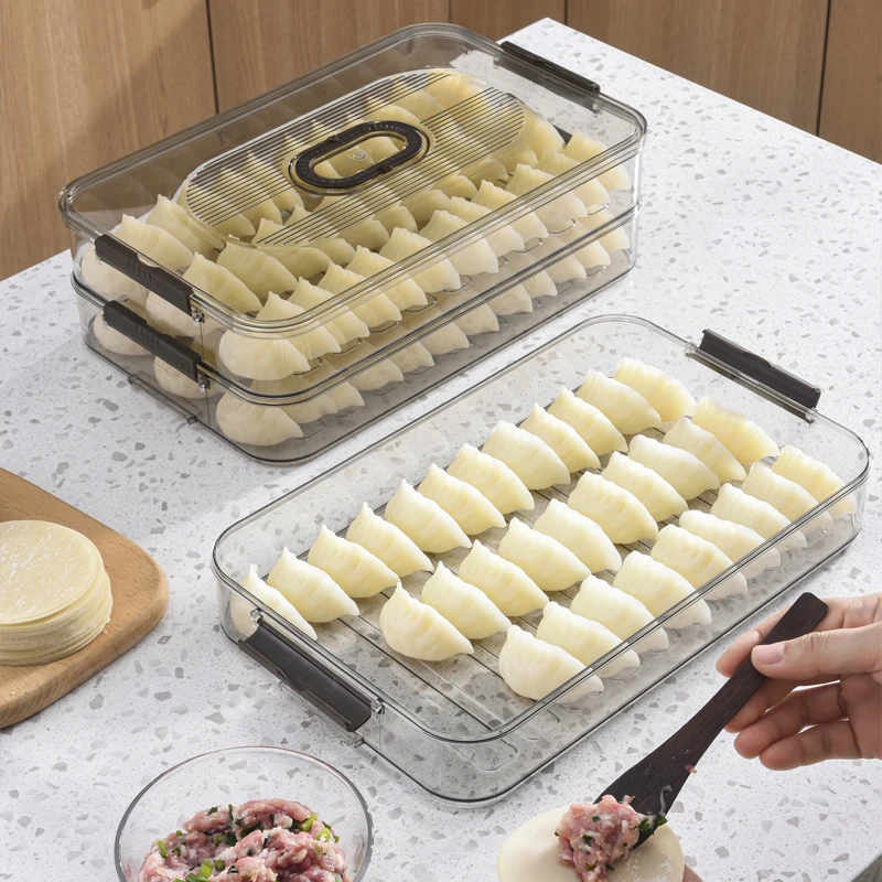 Kitchen refrigerator food storage detachable box dumpling trays storage container with lid for fresh dumpling