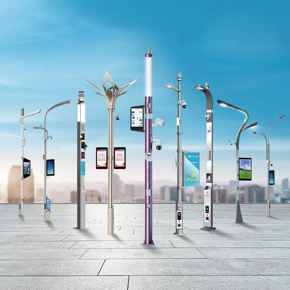 ip65 aluminum highway city lighting smart street lamp pole wifi led display cctv camera  charging station smart light pole