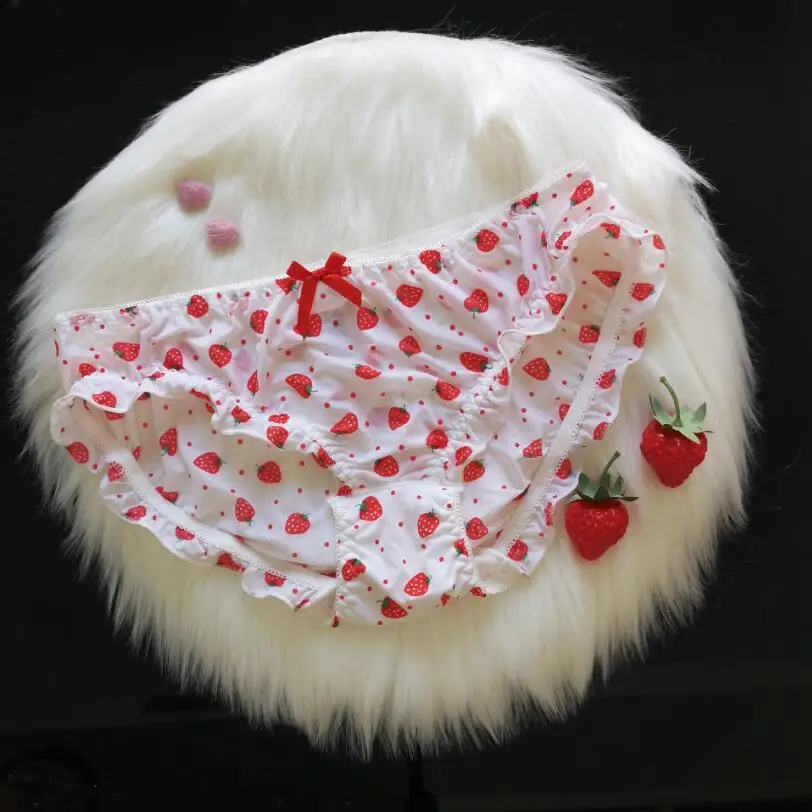 
051 Ice Silk Lolita Japanese Girl Strawberry Bow Low Waist Underwear Sweet g string Tangas Women Panties Sexy Briefs 