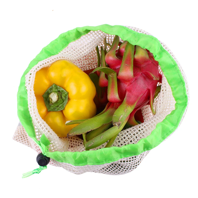 Custom Logo Organic Cotton  shopping Reusable Net Drawstring Vegetable Mesh Bag