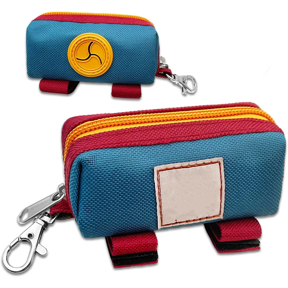 QQgift Custom Logo Dog Poop Bag Holder Zippered Pouch, Portable Dog Poop Bag Dispenser with 1 Metal Clip, Fashion Color Matching