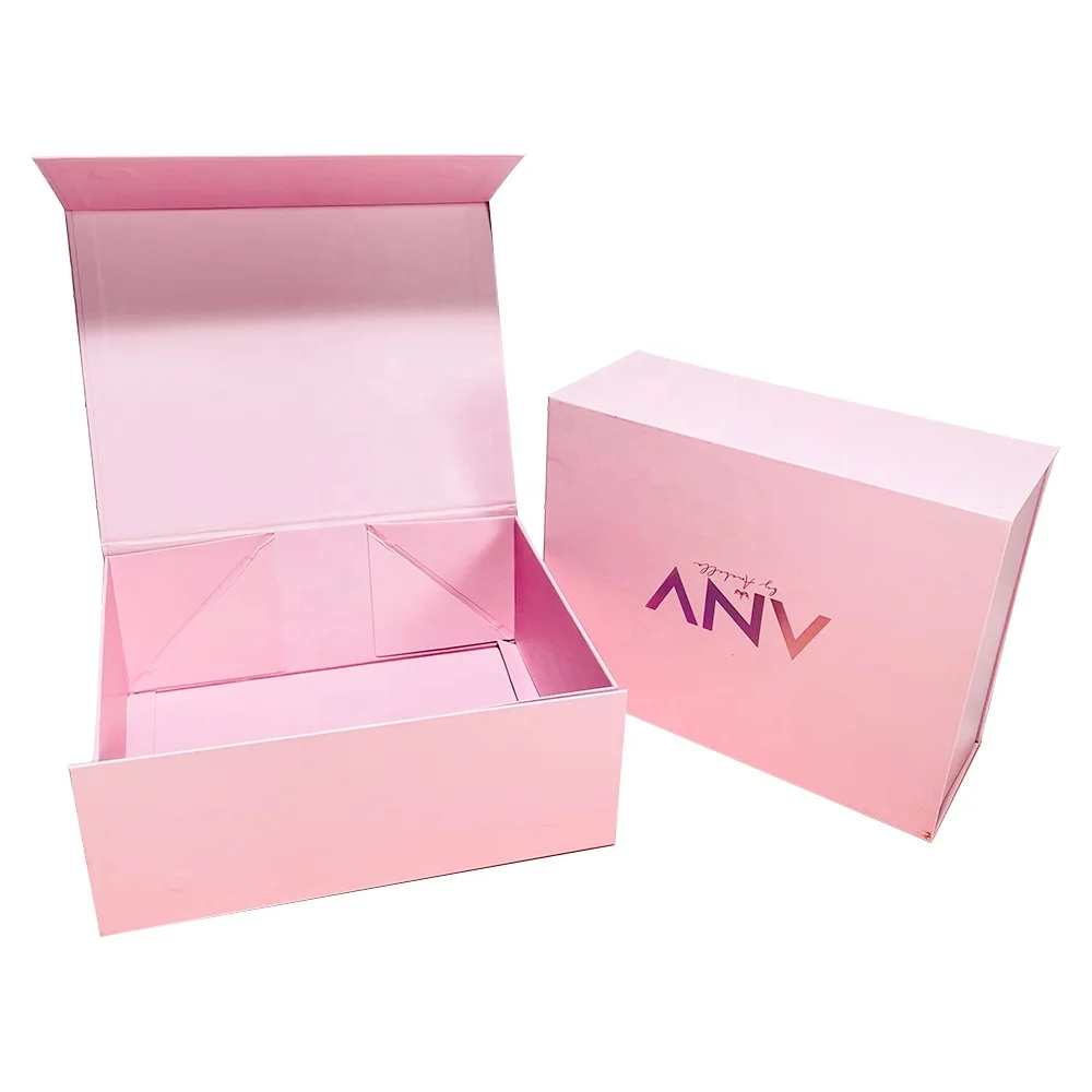 custom wholesale pink luxury foldable rigid magnet closure jewelry gift packaging boxes with magnetic lid