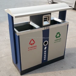 Modern design outdoor trash can stainless steel metal trash bin 2 in 1 waste container