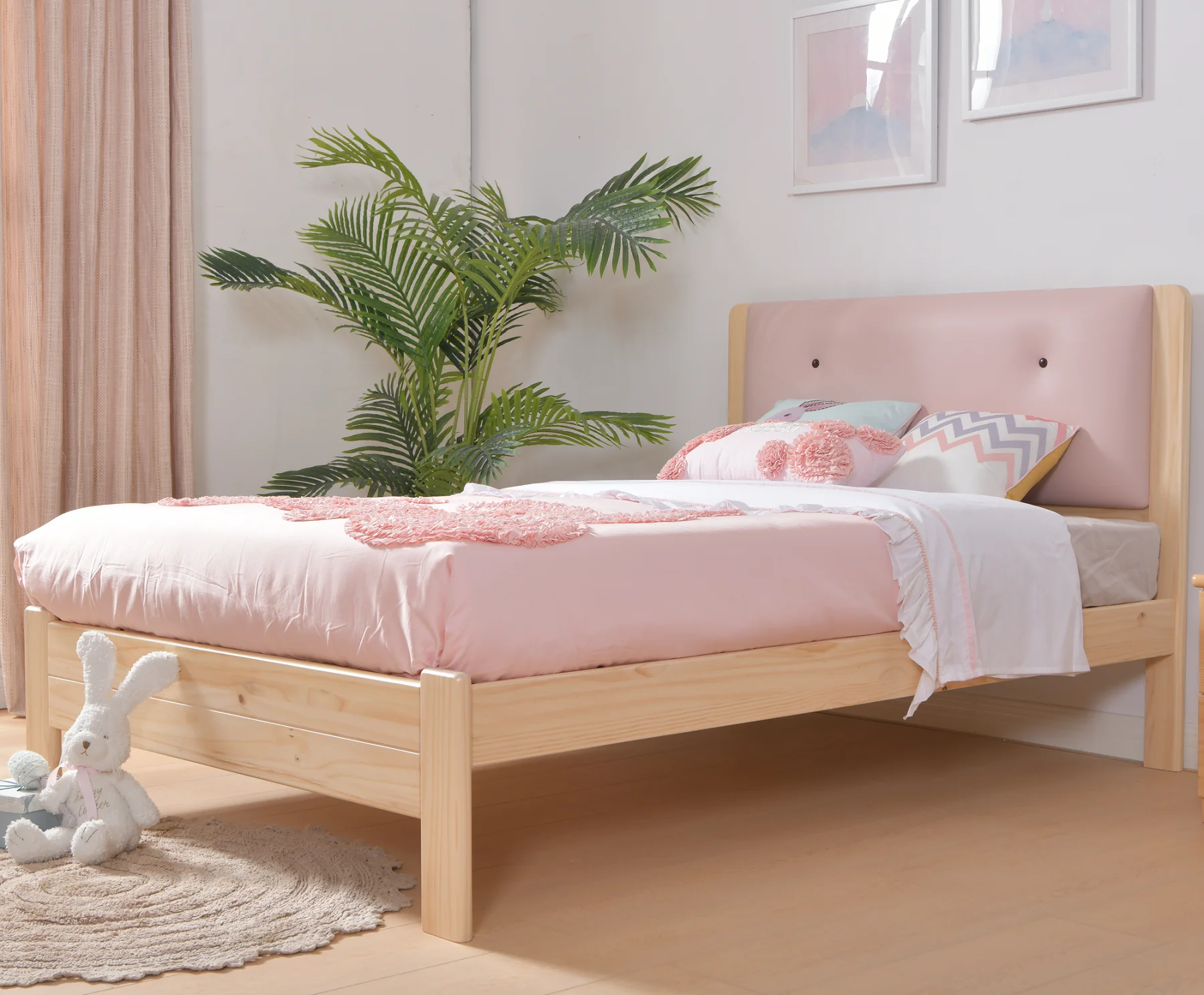 For Sale Guangdong Factory Child Solid Wood Frame And Leather Padding Twin Simple Design Modern Single  Girls Princess Kids Bed